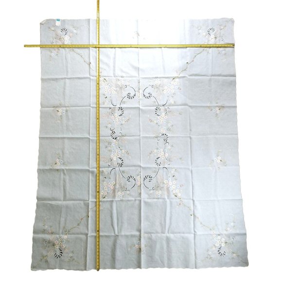Vintage Tablecloth Napkin Set Embroidered Madeira Style New White Floral Cotton - Picture 12 of 12